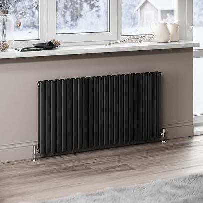 ELEGANT 600x1176mm Black Oval Column Radiator Horizontal Designer Radiator Double Panel