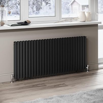 ELEGANT 600x1372mm Black Oval Column Radiator Horizontal Designer Radiator Single Panel