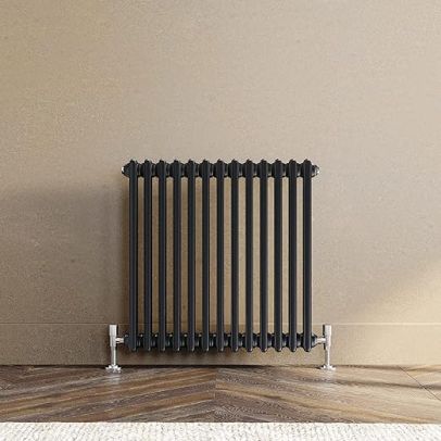 ELEGANT Traditional Radiator 600 x 605 mm Black 2 Column Cast Iron Style Radiator Central Heating Radiator