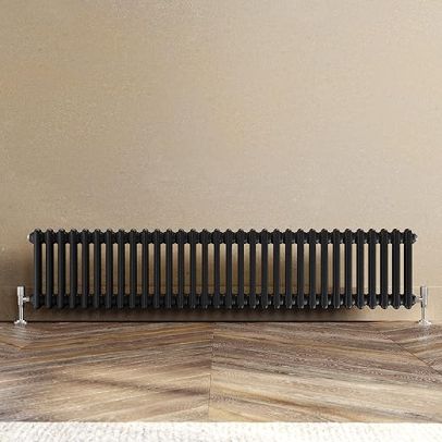 ELEGANT Traditional Radiator 300 x 1460 mm Black 2 Column Cast Iron Style Radiator Central Heating Radiator