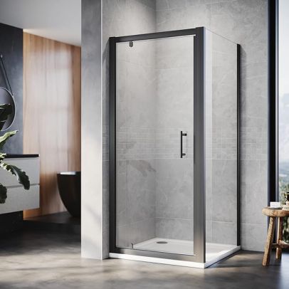 ELEGANT Custom Size Black Pivot Shower Enclosure Reversible Screen Panel Shower Cubicle
