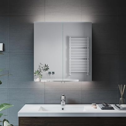 ELEGANT 630 x 650mm Illuminated Bathroom Mirror Cabinet with Shaver Socket