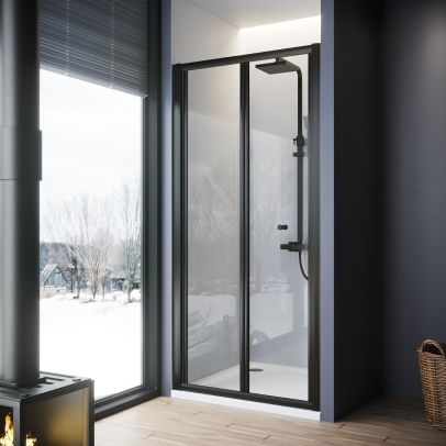 ELEGANT 700mm Black Bifold Shower Door Tempered Glass Shower Screen