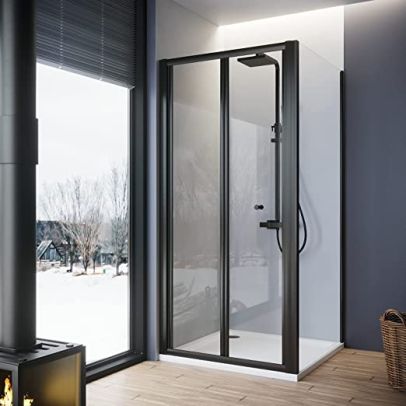 ELEGANT 900mm Black Bi Fold Shower Door Optional Custom Size Side Panel