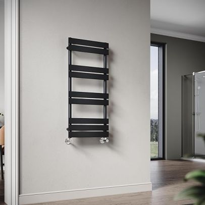 ELEGANT 1000 x 450 mm Black Flat Panel Heated Towel Rail Central Heating Towel Radiator