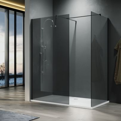 ELEGANT 1700x700mm Walk-In Shower Enclosure (Inc. 8mm Screens, Stone Resin Tray + Waste)-Black