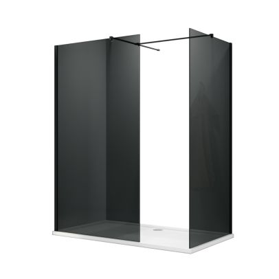 ELEGANT 1400x900mm Smoked Glass Walk-In Shower Enclosure 8mm Easy Clean Black Fittings (Inc. Shower Panels, Stone Resin Tray + Waste)