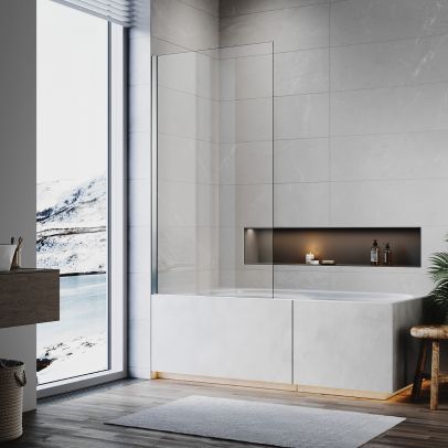 ELEGANT Over Bath Shower Screen Frameless Clear 6mm Safety Glass Door Panel 800x1400mm