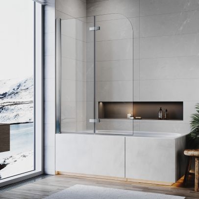 ELEGANT 900x1400mm Over Bath Shower Screen Folding 270 Degrees Pivot Hinged Door 6mm Safety Glass Panel