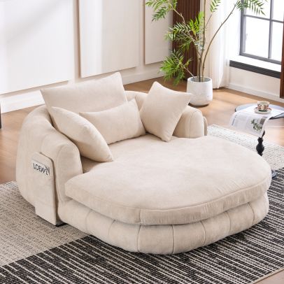 Oversized Chenille Chaise Lounge with Pillows, Modern Accent Armchair