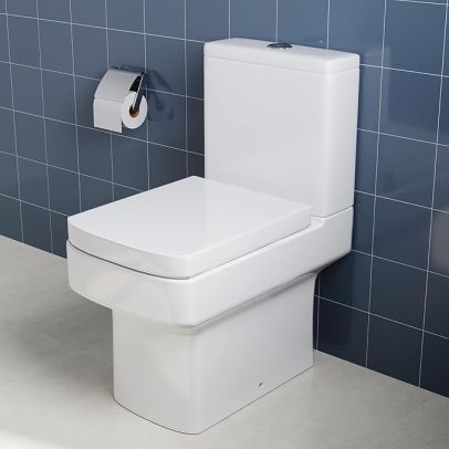 ELEGANT Modern Close Coupled Toilet with Soft Close Seat and Cistern Square Toilet Pan Seat