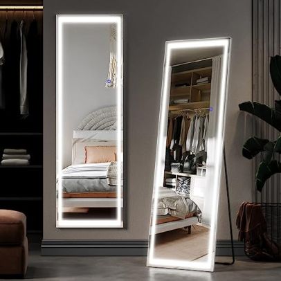 ELEGANT 150x40cm Free Standing Floor Mirror Wall Mounted Hanging Mirror with Lights HD LED Full Length Dressing Mirror