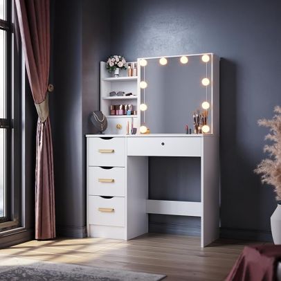 ELEGANT Dressing Table with 5 Drawers & 4 Shelves DT05-W-1/2+DT05-W-2/2