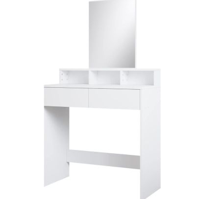 ELEGANT Dressing Table White Makeup Table with 3 Open Compartments and 2 Drawers