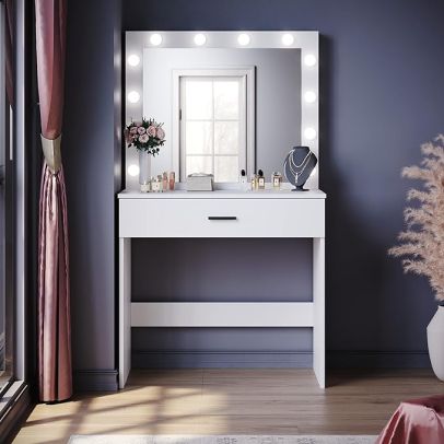 ELEGANT Hollywood Vanity Mirror Dressing Table with Adjustable 3 Color LED Lights DT09-W