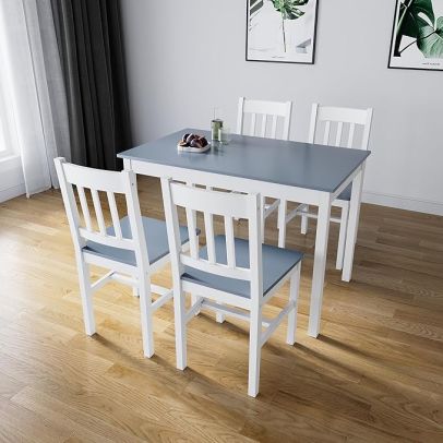 Elegant Contemporary Solid Pine Wood Grey & White Kitchen Dining Table & 4 Chairs DTS01-G