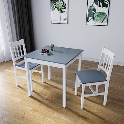 ELEGANT Solid Wooden Dining Table and 2 Chairs Set Dining Kitchen Furniture Grey Natural Pine