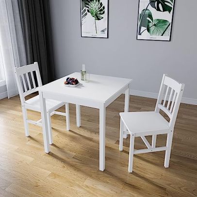 ELEGANT Solid Wooden Dining Table and 2 Chairs Set Dining Kitchen Furniture White Natural Pine