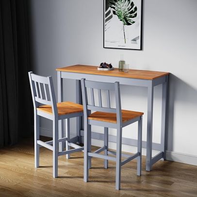 ELEGANT Solid Pine Wood 3 Piece Dining Table Set Furniture Honey Grey