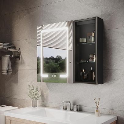 EBMCW003-B ELEGANT Illuminated LED Bathroom Mirror Cabinet with Lights, 700x600mm