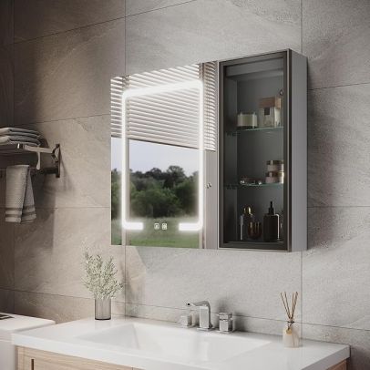 ELEGANT 700x600mm Bathroom Mirror Cabinet with LED Lights EBMCW003-G