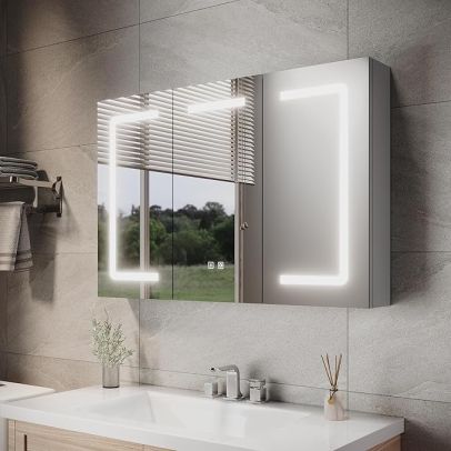 ELEGANT Bathroom Mirror Cabinet with LED Lights, 900x600mm Triple Door EBMCW004-G