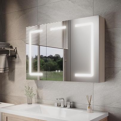 ELEGANT Illuminated Bathroom Mirror Cabinet with Shaver Socket, 3 Door EBMCW004-LB