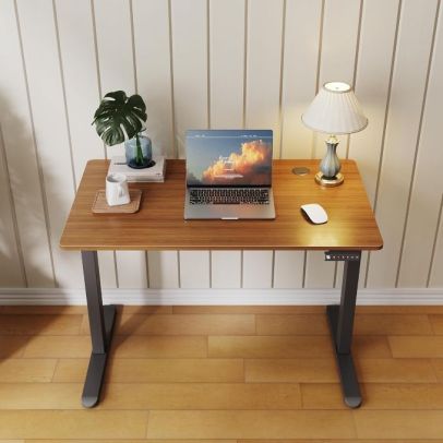Electric Height Adjustable Standing Desk 100x60cm Black Frame & Dark Walnut Desktop