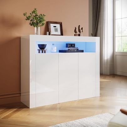 ELEGANT 3 Doors Sideboard with LED Lights, High Gloss EK001W-A+EK001W-B
