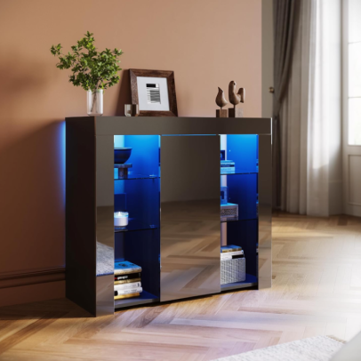 ELEGANT Display Cabinet High Gloss Sideboard with LED Lights 1 Door