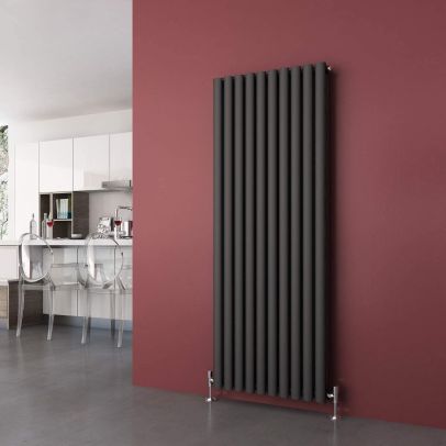 ELEGANT 1600x590mm Anthracite Oval Double Panel Slim Designer Grey Radiator Vertical Radiator
