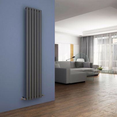 ELEGANT 1800x360 Anthracite Oval Single Panel Slim Designer Radiator Vertical Grey Radiator