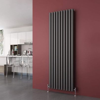ELEGANT 1800x590mm Anthracite Double Oval Panel Slim Designer Radiator Vertical Grey Radiator