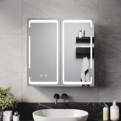 ELEGANT 590 x 600mm LED Bathroom Mirror Cabinet with Shaver Socket 2 Doors