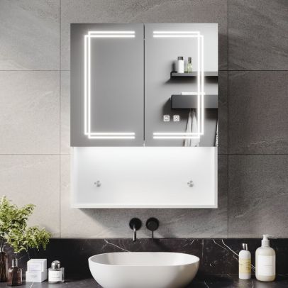 ELEGANT 600 x 750mm Illuminated Bathroom Mirror Cabinet