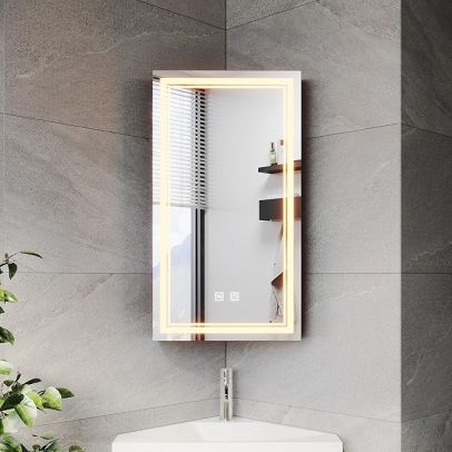 ELEGANT 385x700mm LED Bathroom Mirror Cabinet with Shaver Socket Black