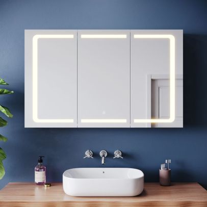 ELEGANT 1050x650mm LED Bathroom Mirror Cabinet with Shaver Socket Triple Door