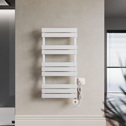 White Electric Towel Rail with Digital Thermostat 1000 x 500mm ETRF1050W-E