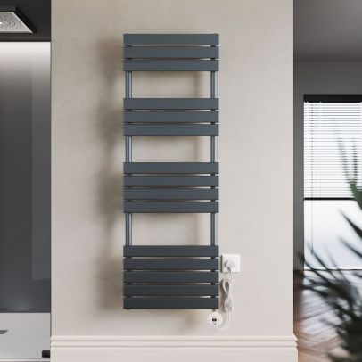 Smart Electric Towel Radiator with Wi-Fi Thermostat - W500mm x L1450mm-Anthracite