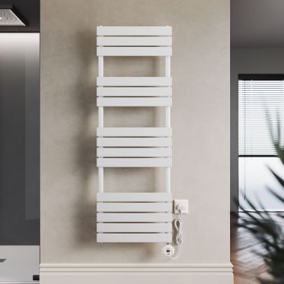 White Smart Electric Towel Radiator with Wi-Fi Thermostat - W500mm x L1450mm ETRF1450W-E
