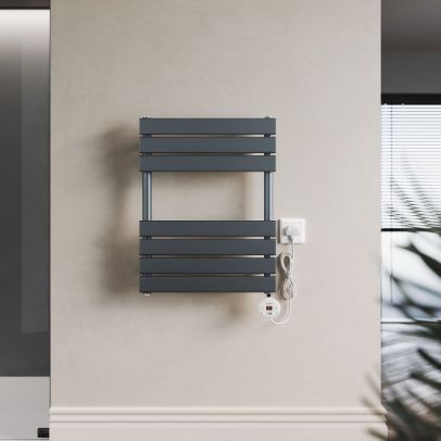 ELEGANT Anthracite Electric Towel Rail with Wi-Fi Thermostat 650 x 400mm