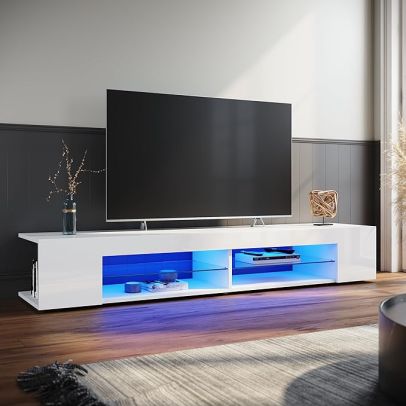 ELEGANT TV Stand Cabinet Unit with 16 RGB LED Lights 1800mm White