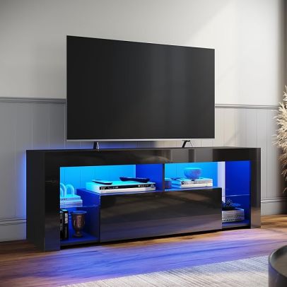ELEGANT TV Stand Cabinet Unit with 16 RGB LED Lights Black - 1400x350x505mm