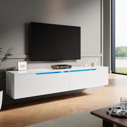 ELEGANT Floating TV Cabinet 1600x350x300mm Gloss White