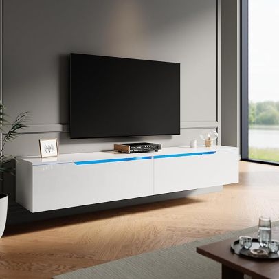 ELEGANT Floating TV Cabinet 1800x350x300mm Gloss White