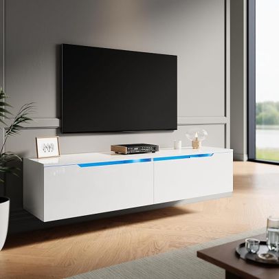 ELEGANT Floating TV Unit Cabinet 1400x350x300mm Gloss White