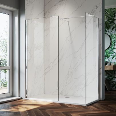 ELEGANT 1200X700mm Easy Clean Walk-In Shower Enclosure (Inc Shower Panels + Stone Resin Tray + Waste)