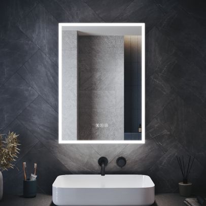 ELEGANT 500 x 700mm Cabinets Stainless Steel Modern Shaver Socket Bathroom Mirror Cabinet with Demister Pad & Bluetooth Speaker