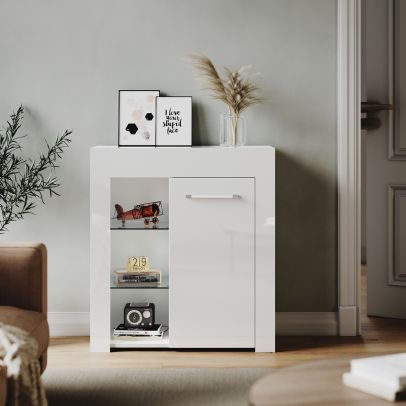ELEGANT High Gloss Sideboard Cabinet White Storage Doors Cupboard with RGB LED Lights
