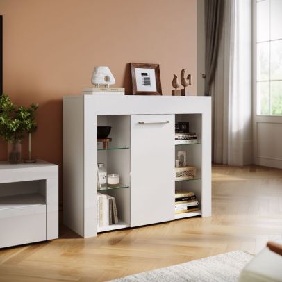 ELEGANT White High Gloss Display Cabinet LED Sideboard Storage Cabinet 830mm High